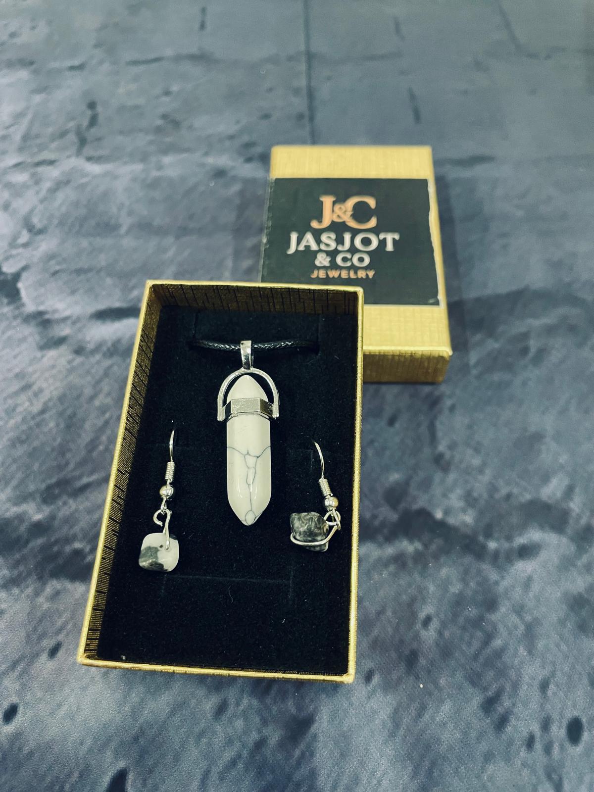 Necklace + Earrings Set White-Silver